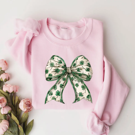 Shamrock Bow St Patrick's Day Sweatshirt - Light Pink