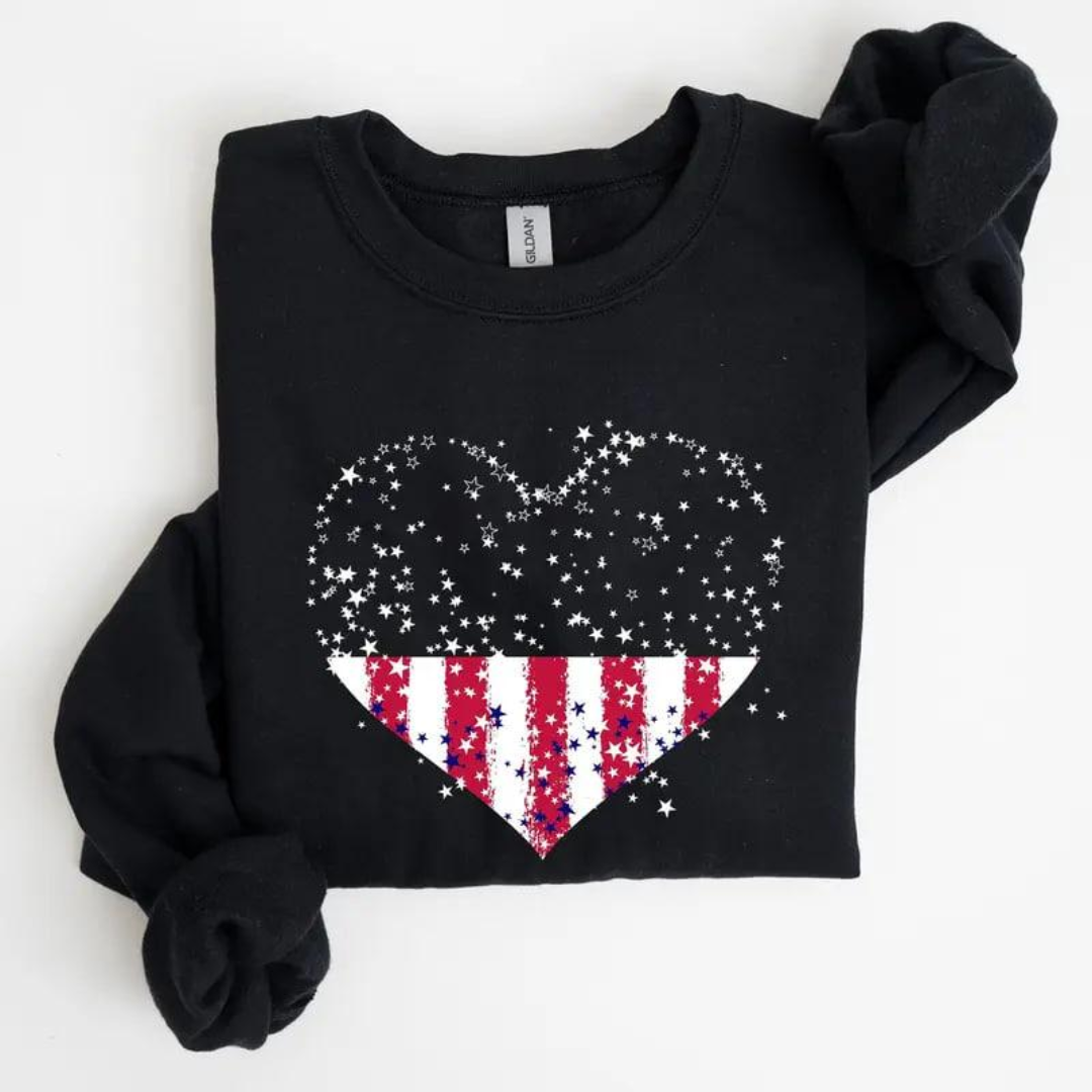 USA Heart 4th of July Sweatshirt - Black