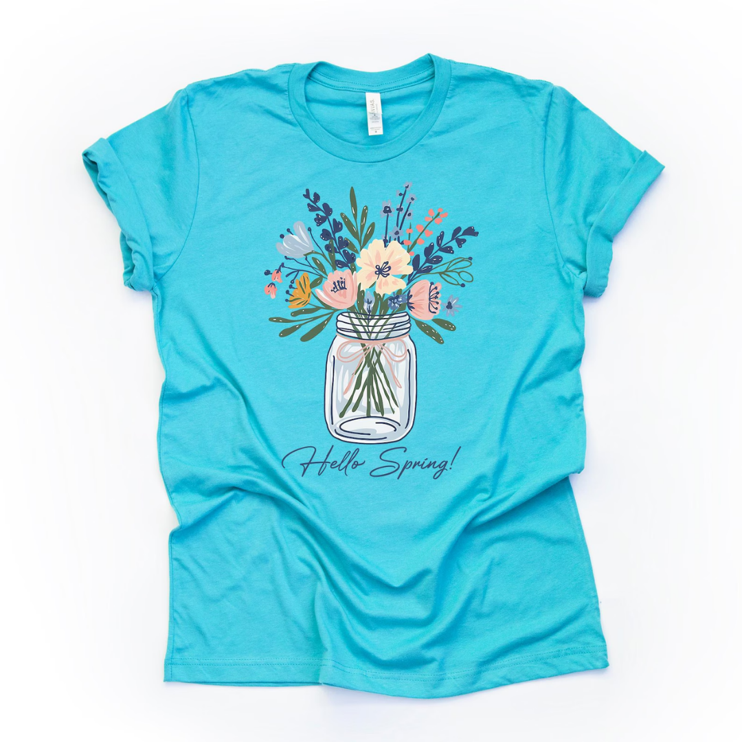 Floral Hello Spring Shirt - Light Blue