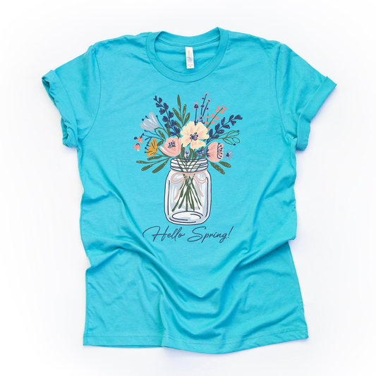Floral Hello Spring Shirt - Light Blue