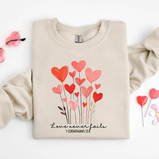 Love Never Fails Valentine's Day Sweatshirt - Beige