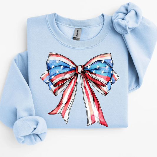 USA Bow 4th of July Sweatshirt - Light Blue