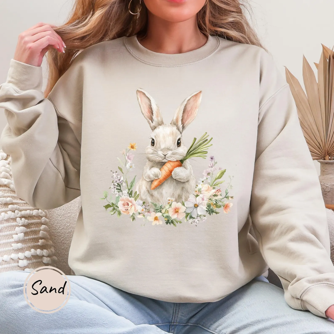 Cute Bunny Easter Sweatshirt - Sandstone