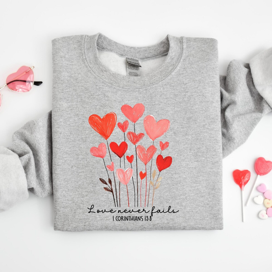 Love Never Fails Valentine's Day Sweatshirt - Sport Grey