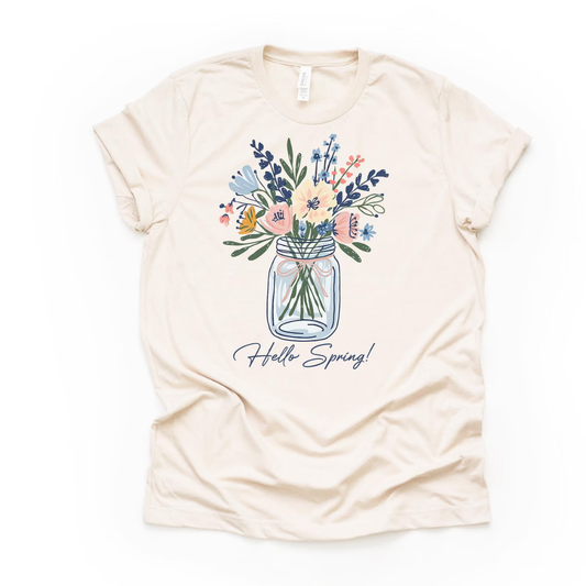 Floral Hello Spring Shirt - Light Biege