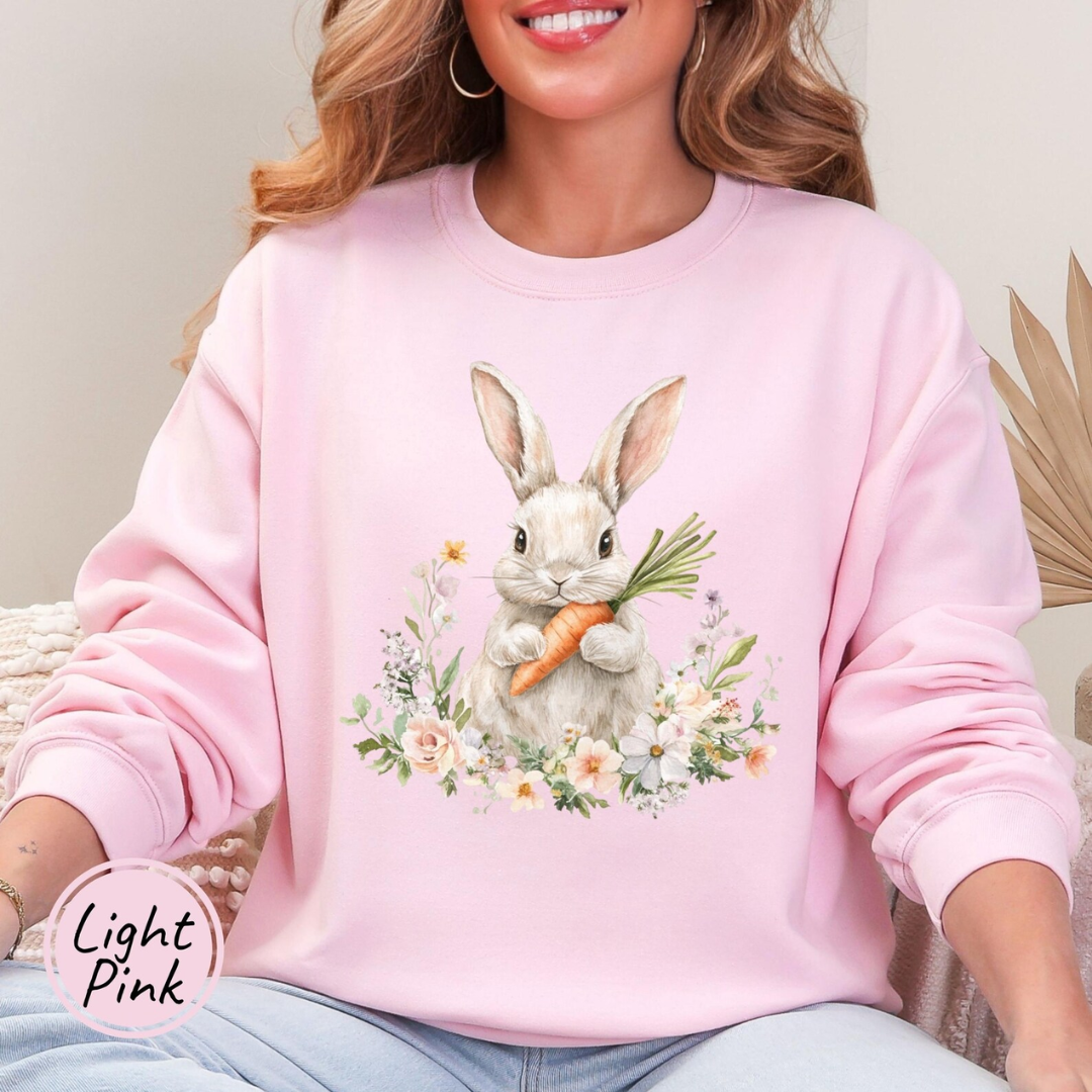 Cute Bunny Easter Sweatshirt - Light Pink