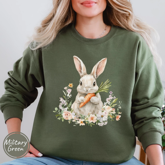 Cute Bunny Easter Sweatshirt - Military Green