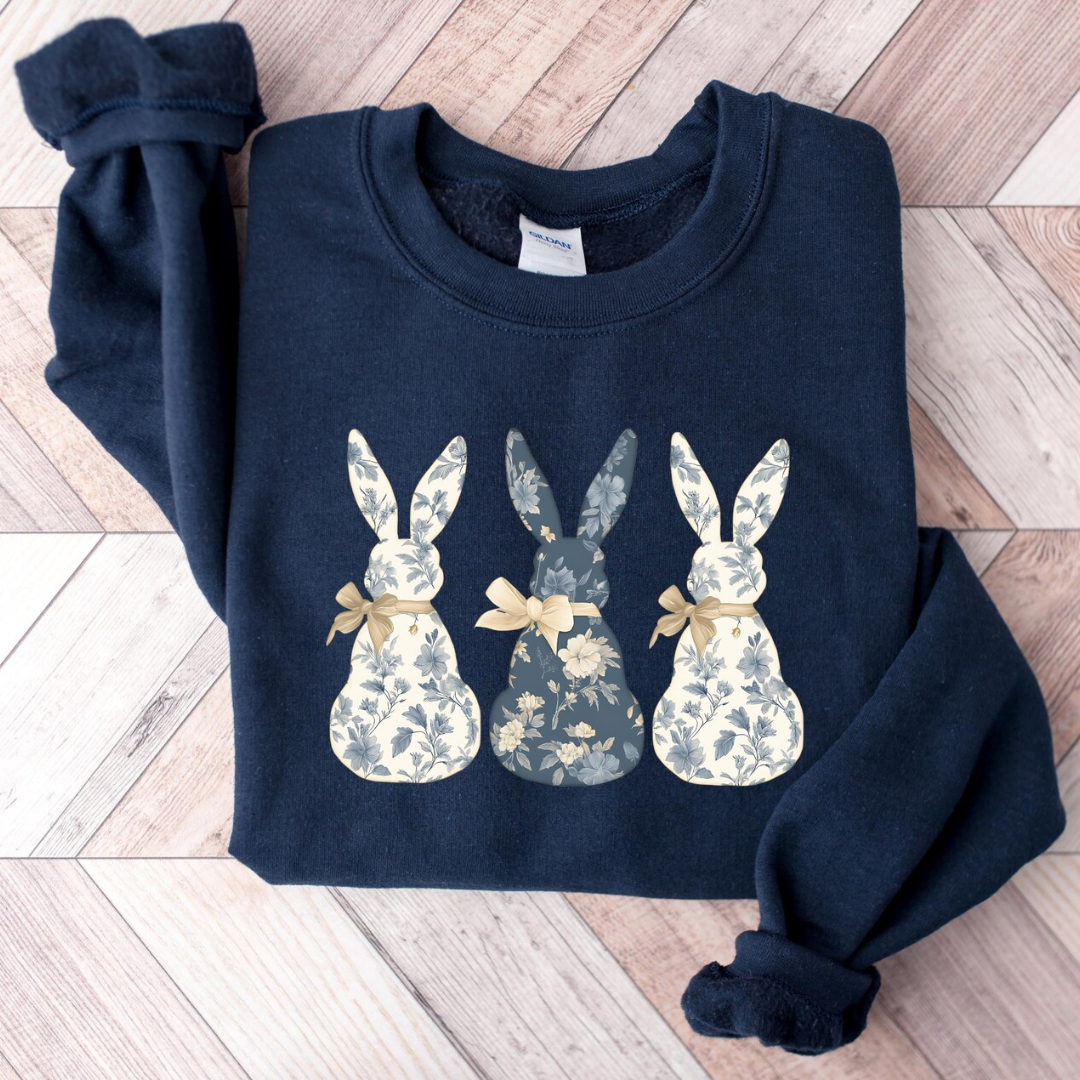 Three Bunnies Easter Sweatshirt - Dark Blue