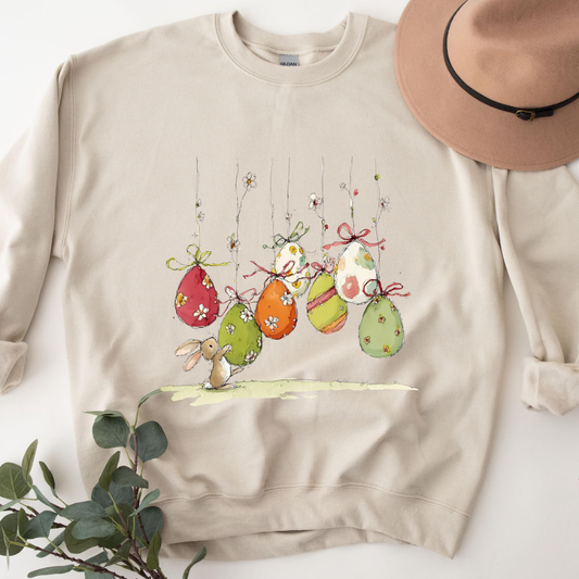 Easter Eggs Bunny Easter Sweatshirt - Sand