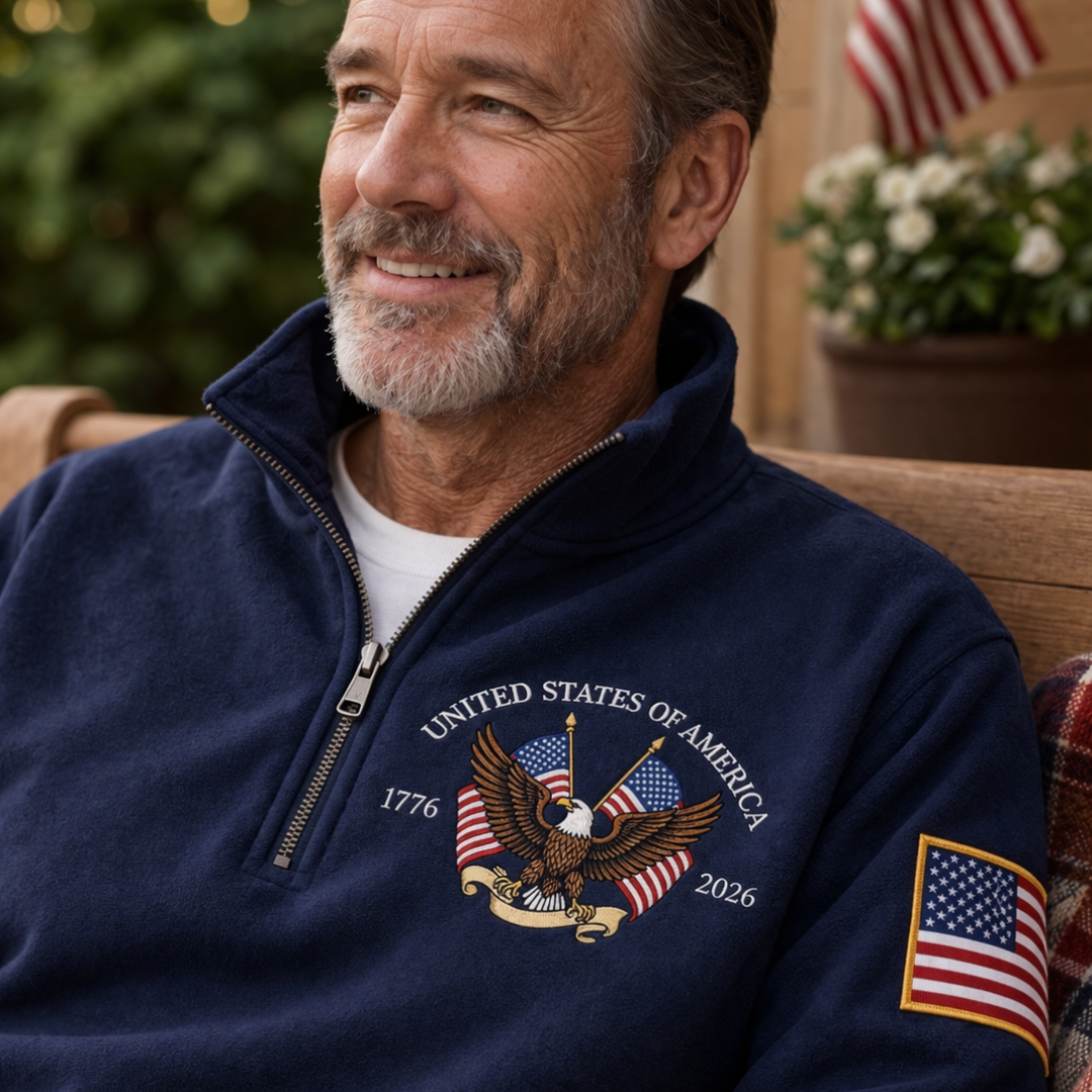 USA Embroidered Quarter Zip Sweatshirt - Navy