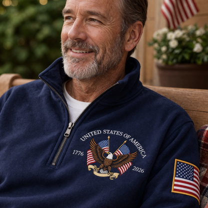 USA Embroidered Quarter Zip Sweatshirt - Navy
