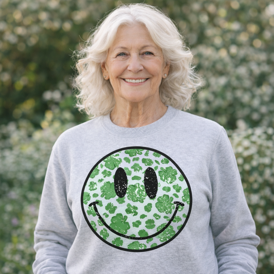 Smiley Shamrock St Patrick's Day Sweatshirt - Ash