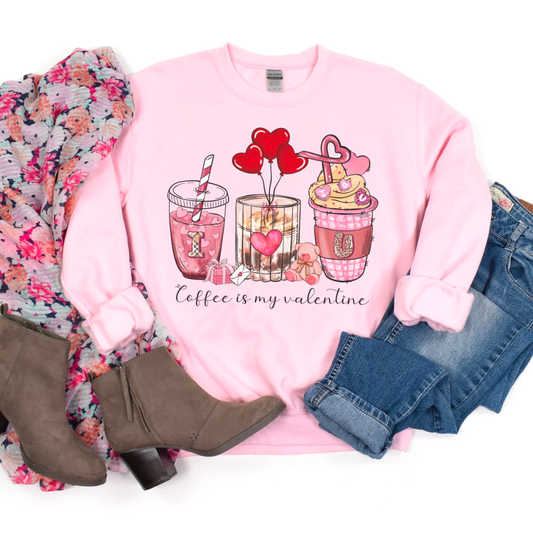 Coffee is my Valentine Sweatshirt - Light Pink