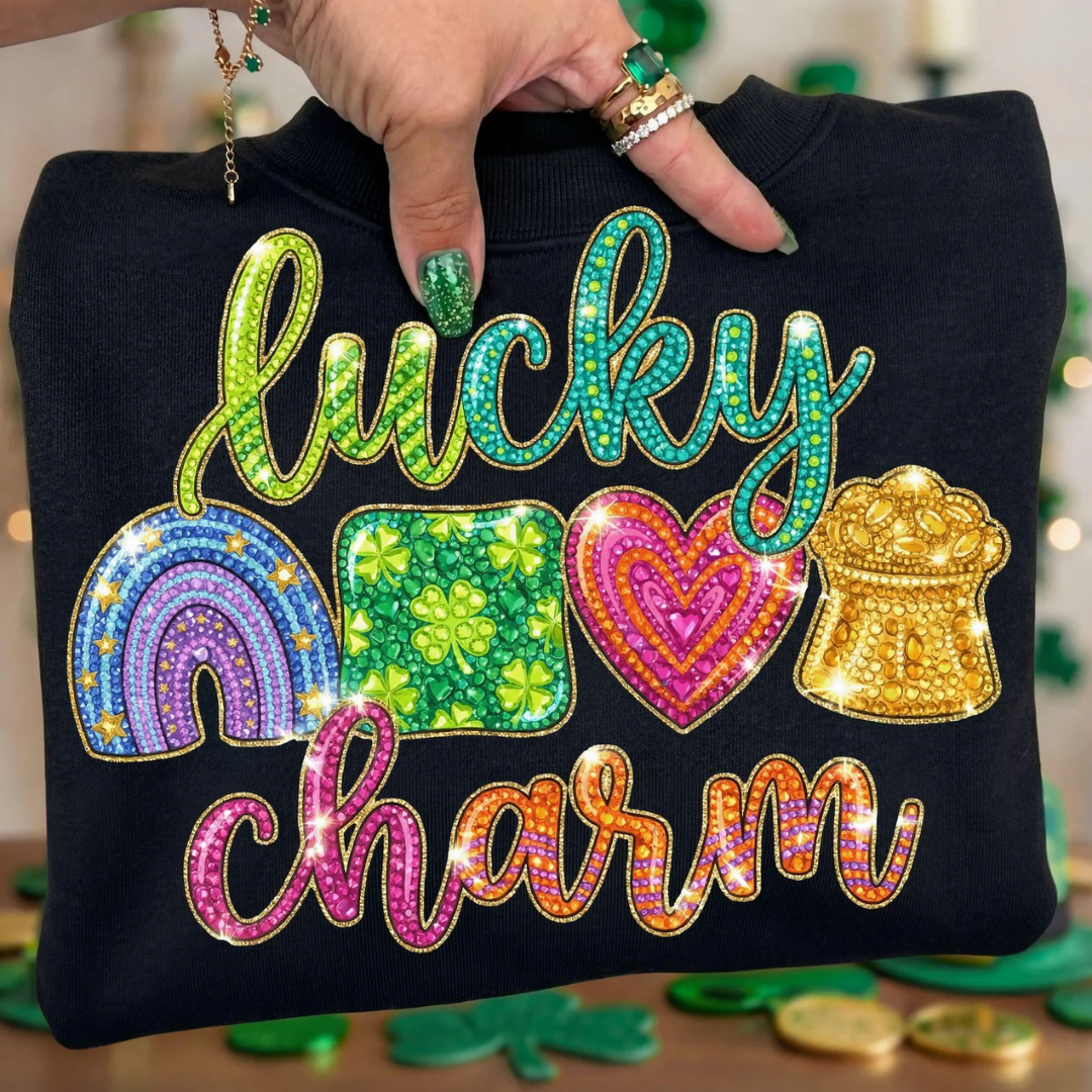 Lucky Charm Glitter St Patrick's Day Sweatshirt - Black