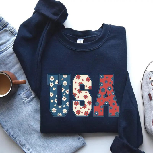 USA Festive 4th of July Sweatshirt - Navy