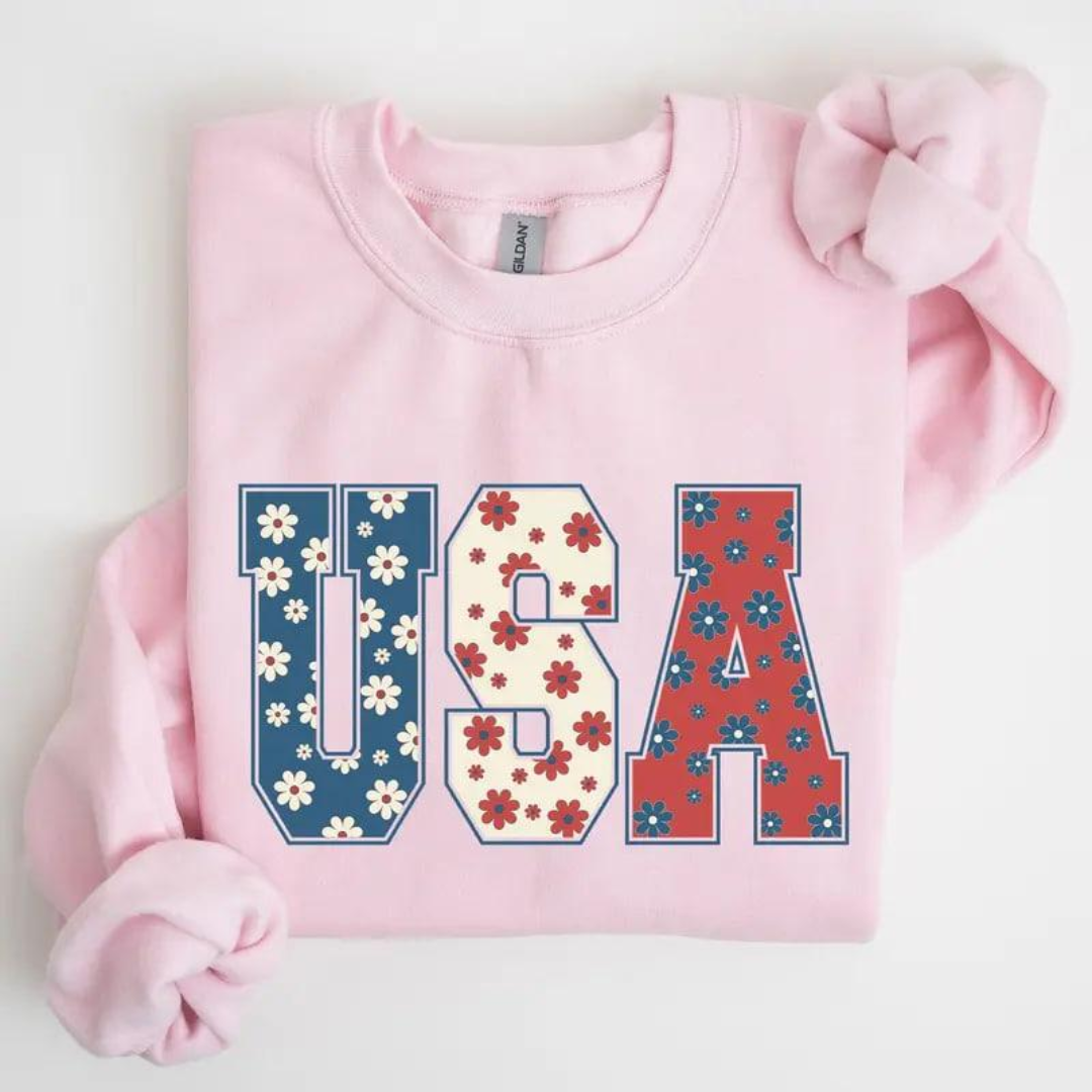 USA Festive 4th of July Sweatshirt - Light Pink