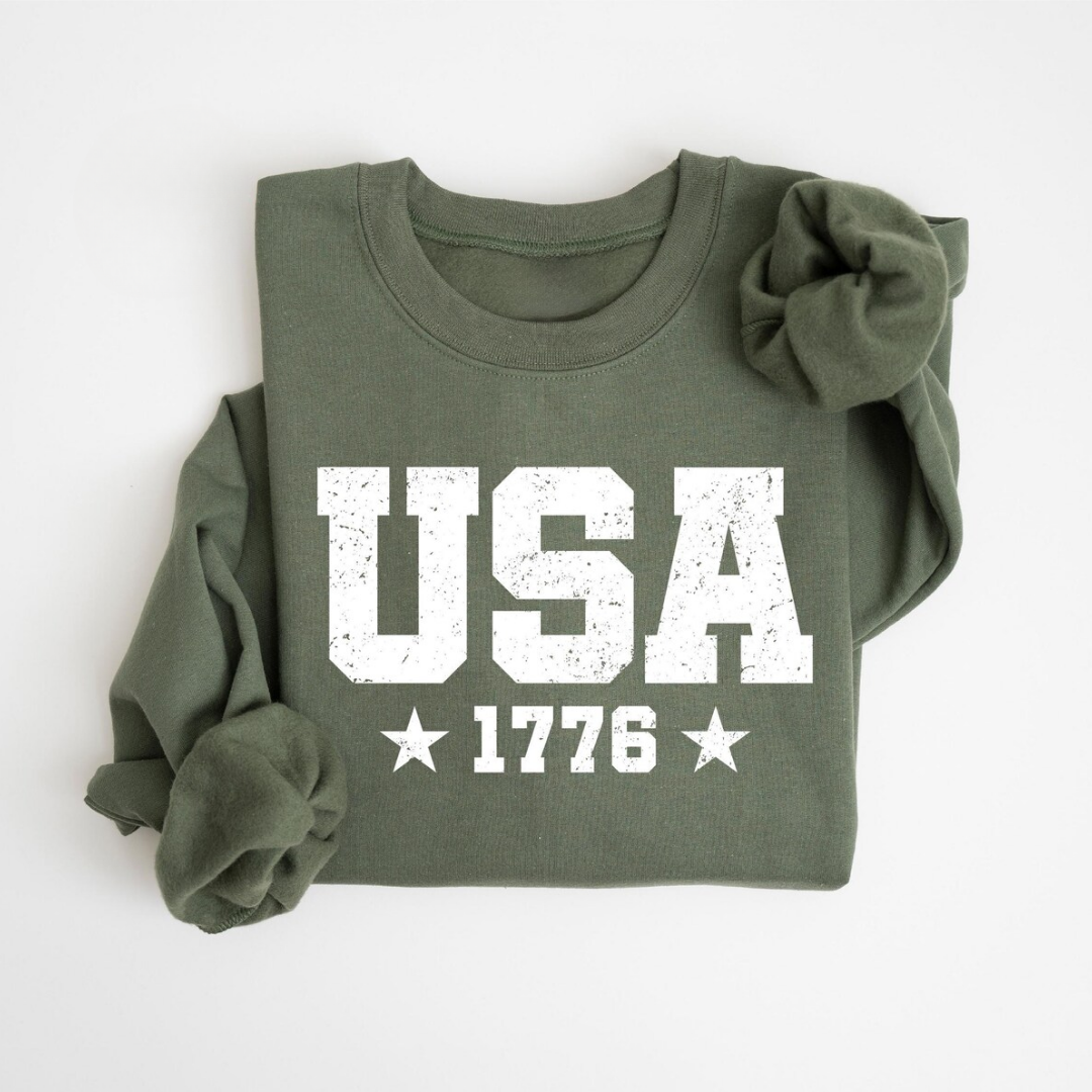 USA 4th of July Sweatshirt - Military Green