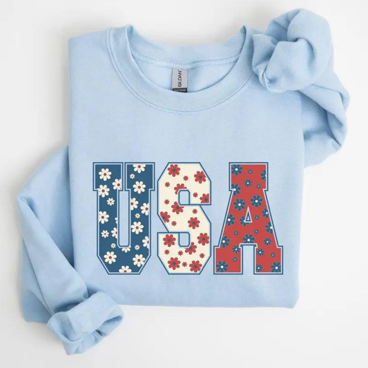 USA Festive 4th of July Sweatshirt - Light Blue