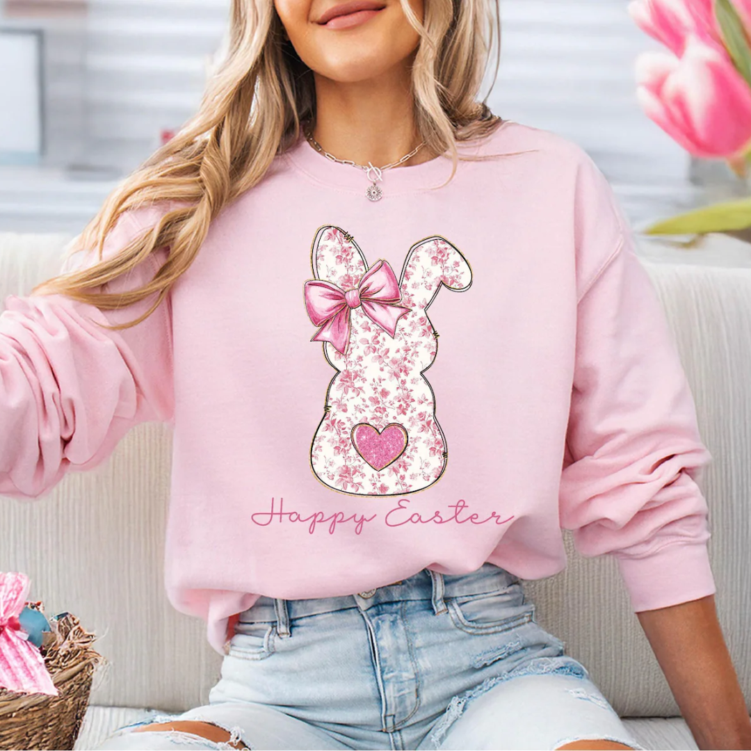 Happy Easter Bunny Sweatshirt - Light Pink