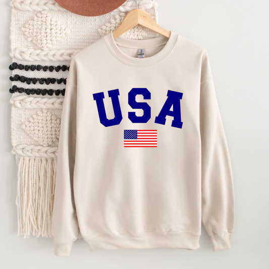 USA Festive 4th of July Sweatshirt - Sand