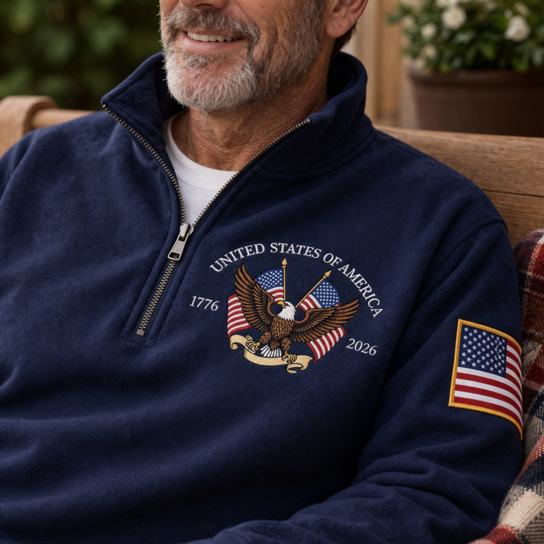 USA Embroidered Quarter Zip Sweatshirt - Navy