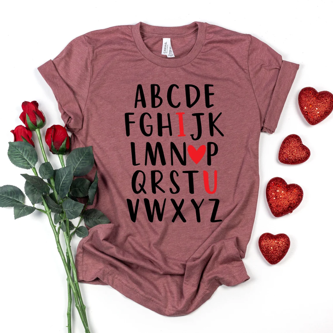 Alphabetic Valentine's Day Shirt - Heather Maroon
