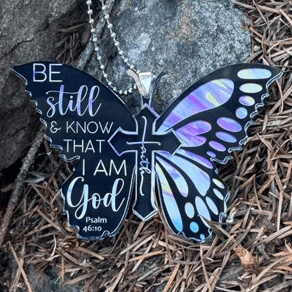 Be Still & Know Butterfly Key Chain, Rearview Mirror Ornament