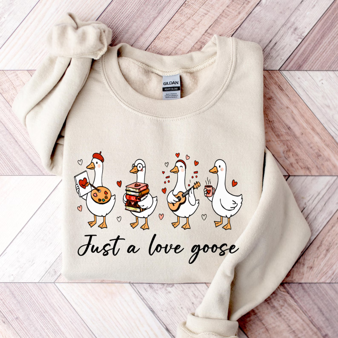 Love Goose Valentine's Day Sweatshirt - Sandstone Color