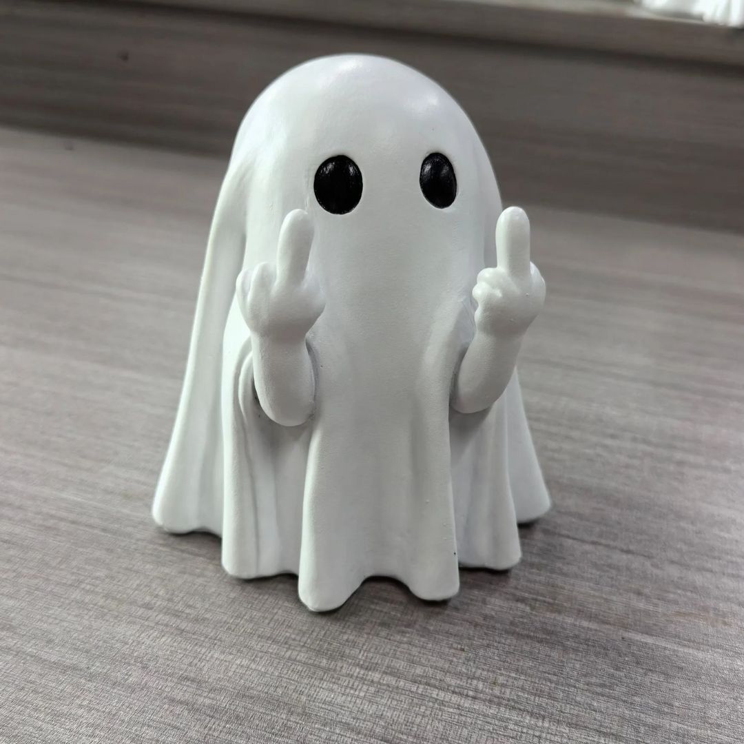 👻 Middle Finger Ghost Figurine – Edgy Halloween Resin Decor