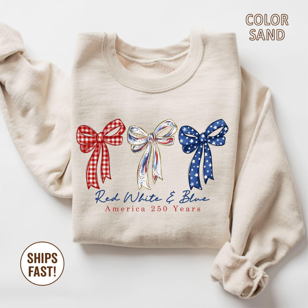 Red White Blue 4th of July Sweatshirt - Sand
