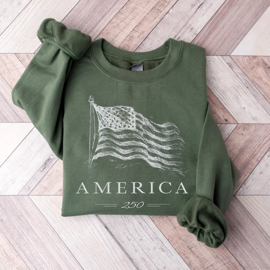 AMERICA 4th of July Sweatshirt - Military Green