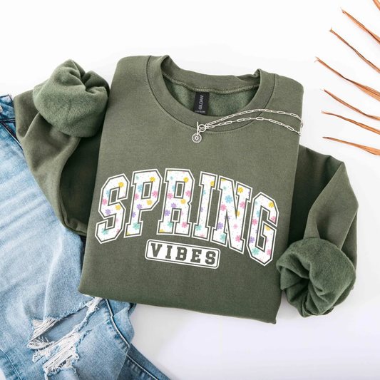 Spring Vibes Sweatshirt - Military Green