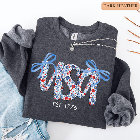 USA Festive Bow 4th of July Sweatshirt - Heather