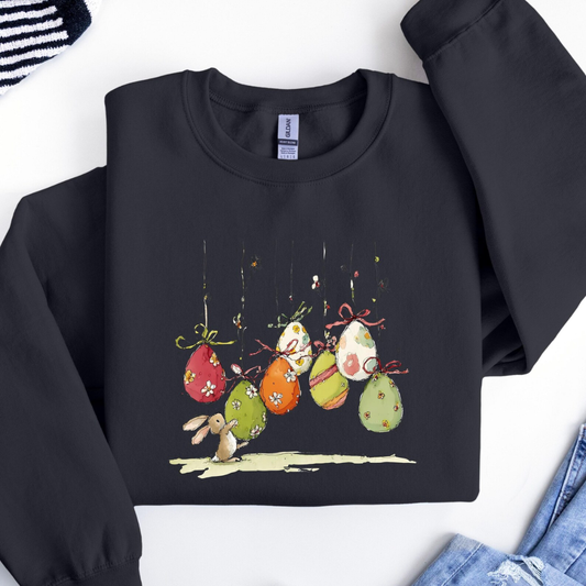 Easter Eggs Bunny Easter Sweatshirt - Black