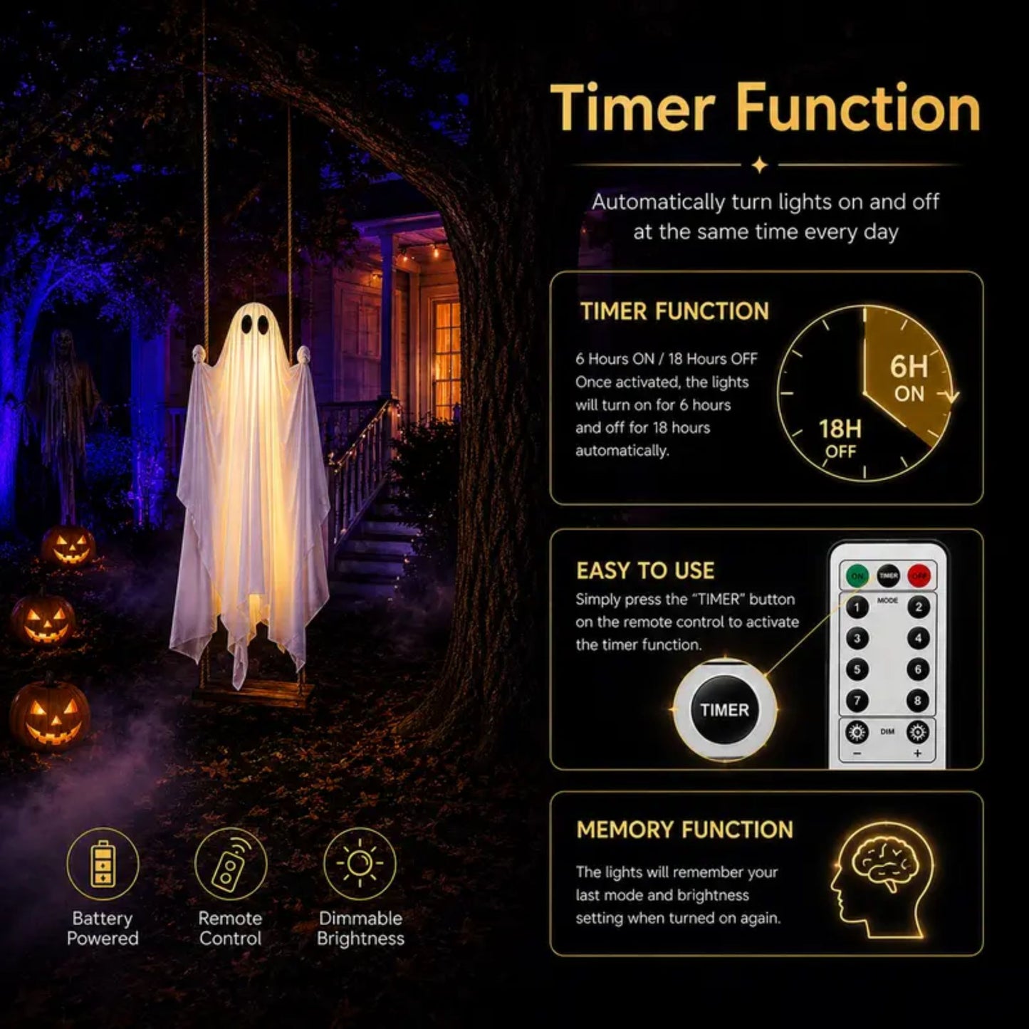 Light-Up Swinging Ghost Halloween Decoration