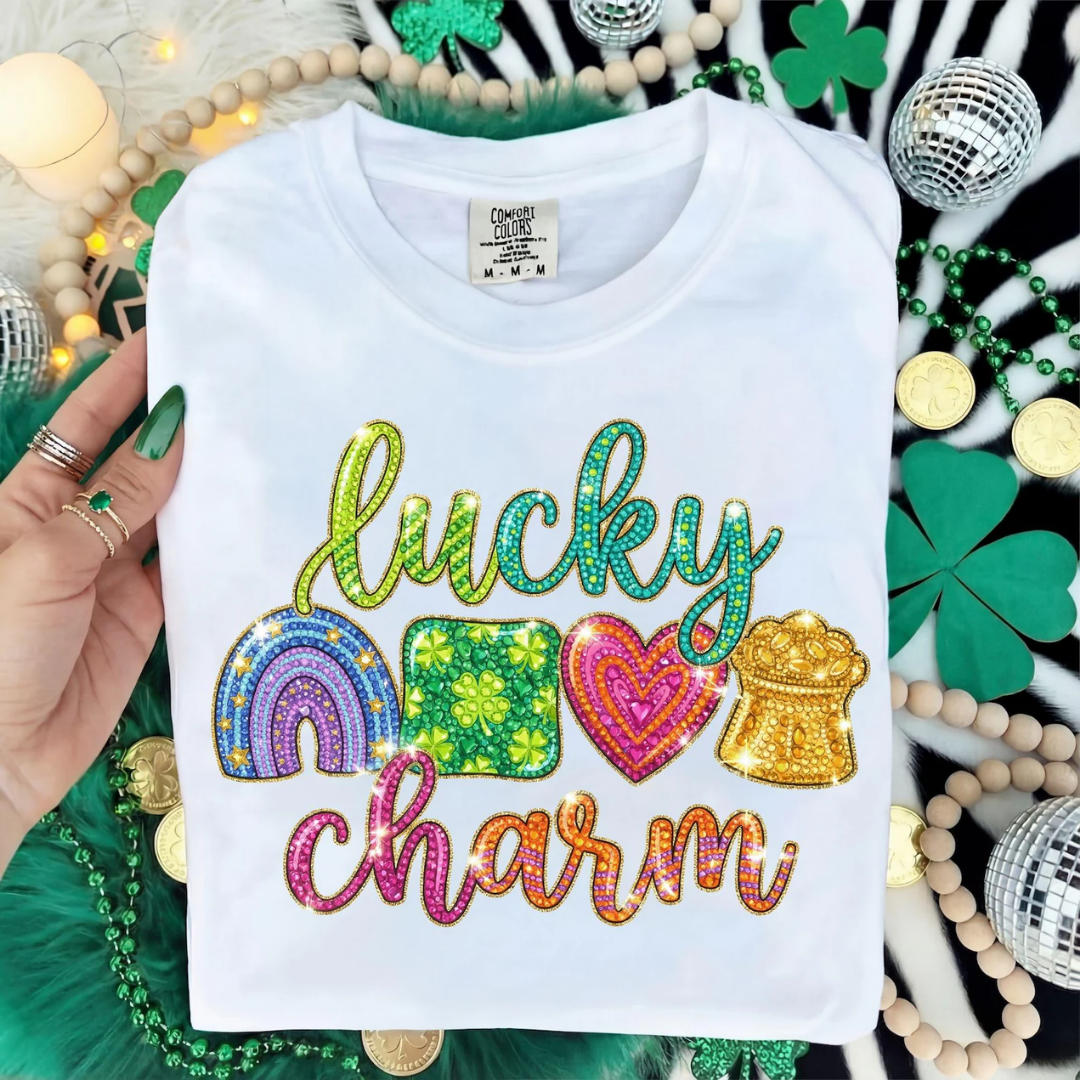 Lucky Charm Glitter St Patrick's Day Sweatshirt - White
