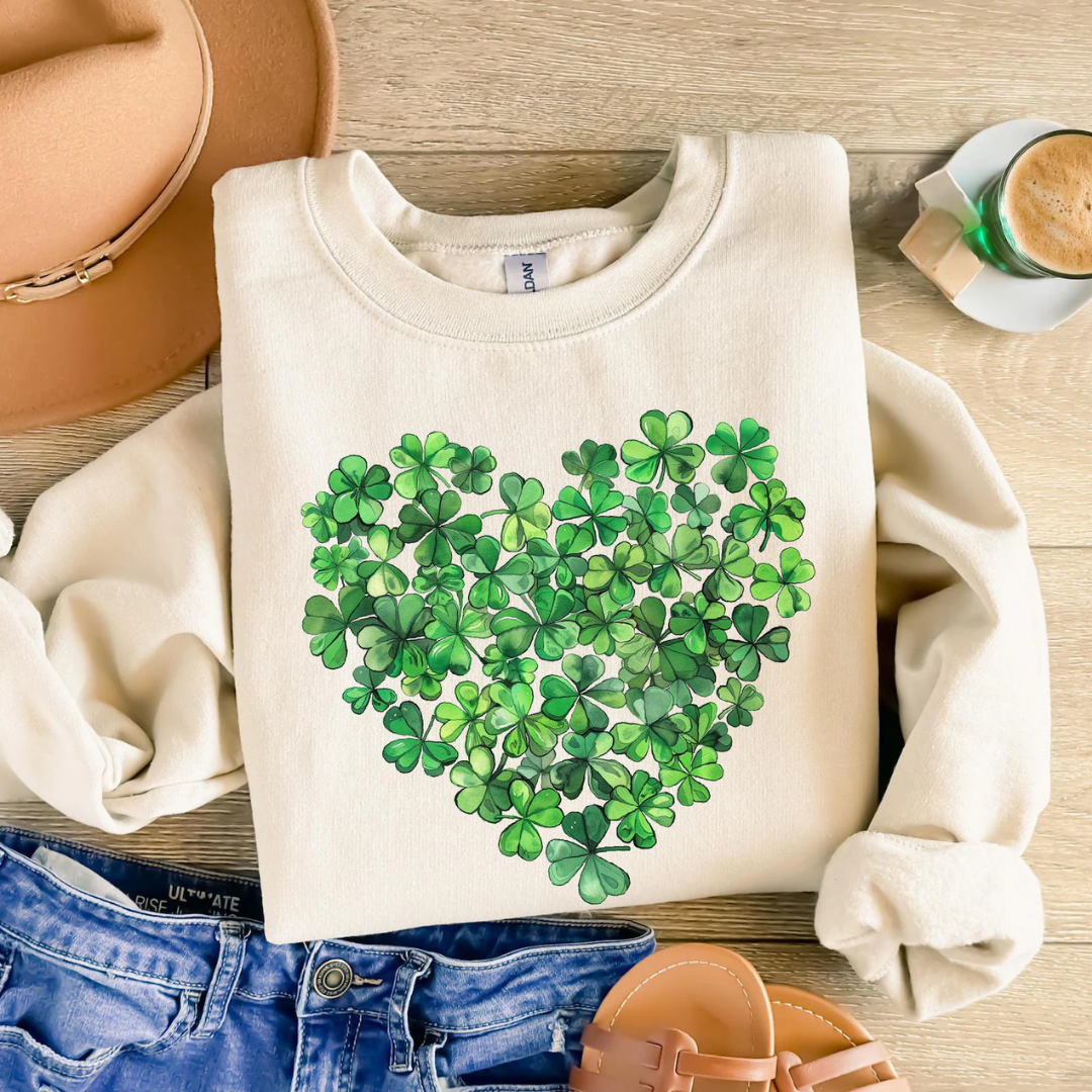 Shamrock Heart St Patrick's Day Sweatshirt - Sandstone