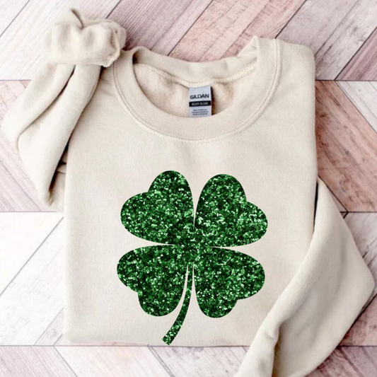 Shamrock Glitter St Patrick's Day Sweatshirt - Sand
