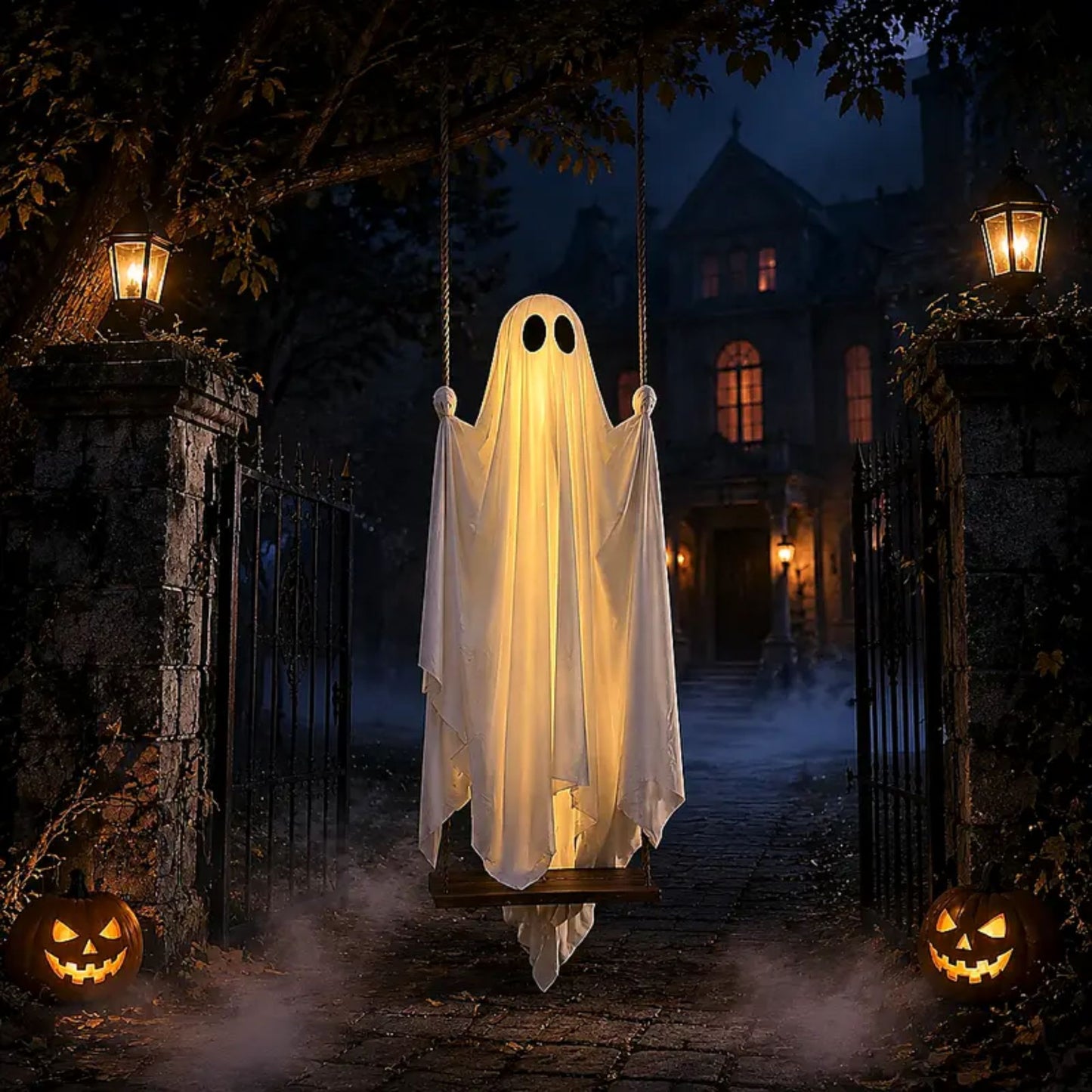 Light-Up Swinging Ghost Halloween Decoration
