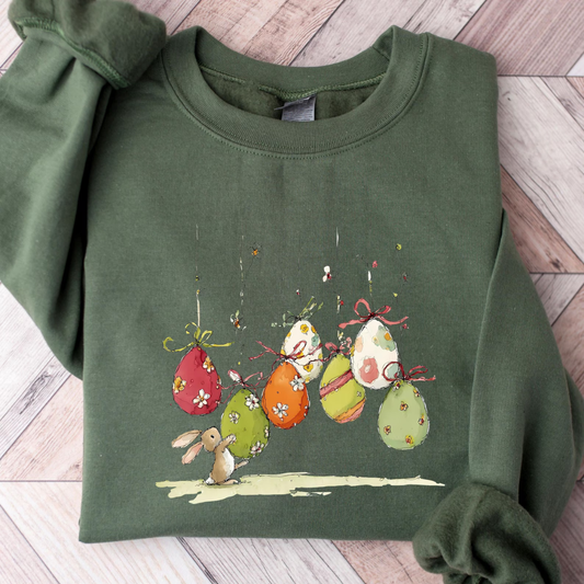 Easter Eggs Bunny Easter Sweatshirt - Military Green