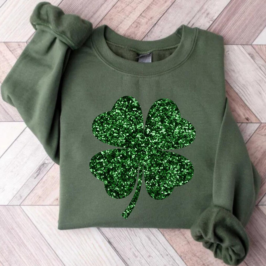 Shamrock Glitter St Patrick's Day Sweatshirt - Military Green