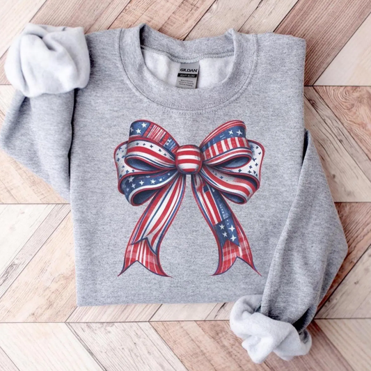 USA Festive Bow 4th of July Sweatshirt - Sport Grey