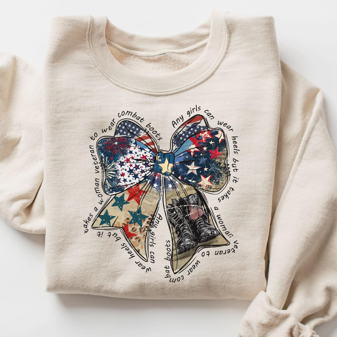 USA Festive Bow 4th of July Sweatshirt - Sand