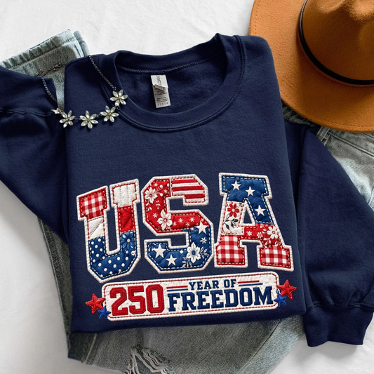 USA Embroidered 4th of July Sweatshirt - Navy