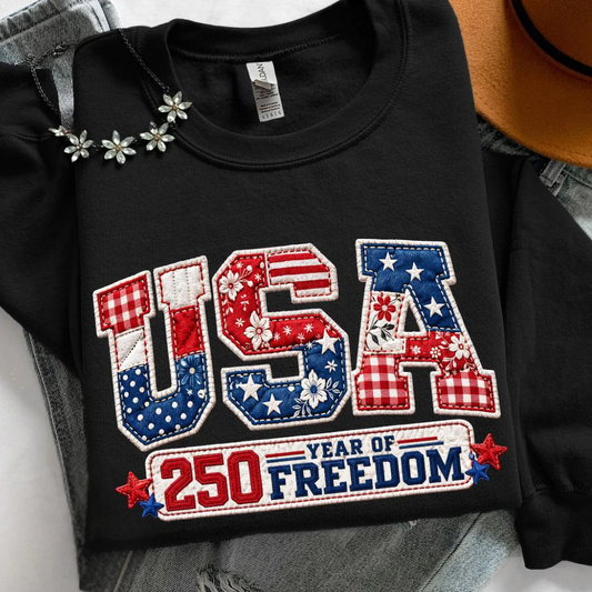 USA Embroidered 4th of July Sweatshirt - Black