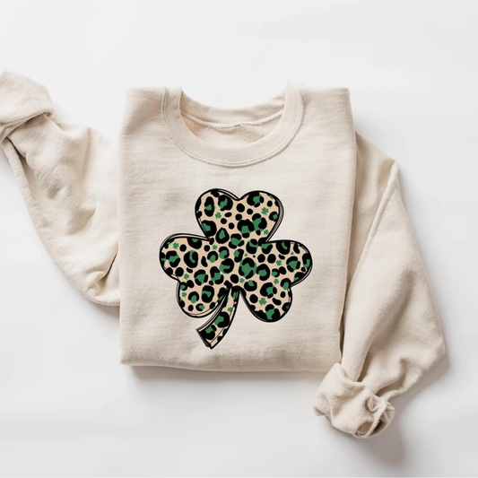 Shamrock Print St Patrick's Day Sweatshirt - Sand