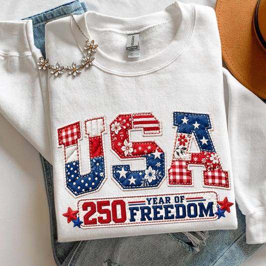 USA Embroidered 4th of July Sweatshirt - White