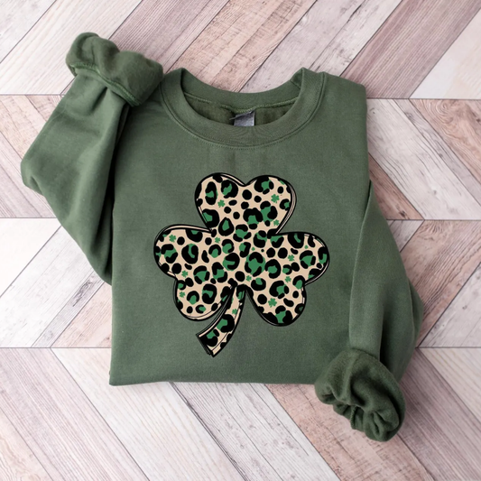Shamrock Print St Patrick's Day Sweatshirt - Military Green
