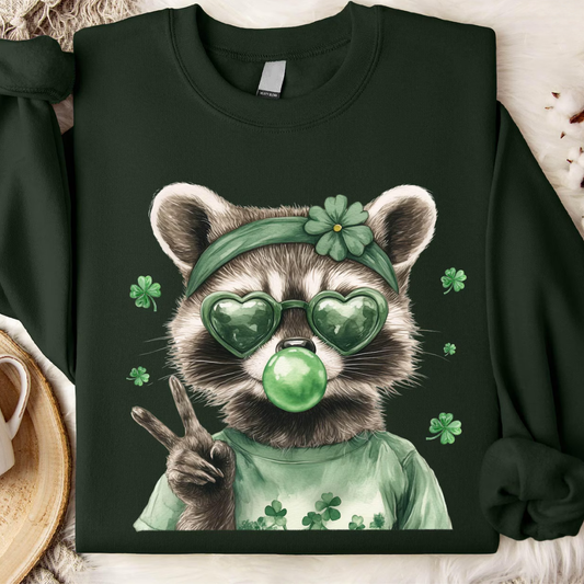 Raccoon St Patrick's Day Sweatshirt - Dark Green