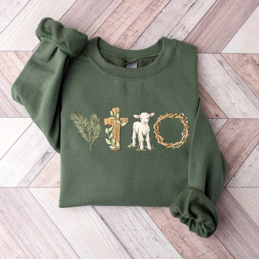 Christian Inspired Easter Sweatshirt - Military Green